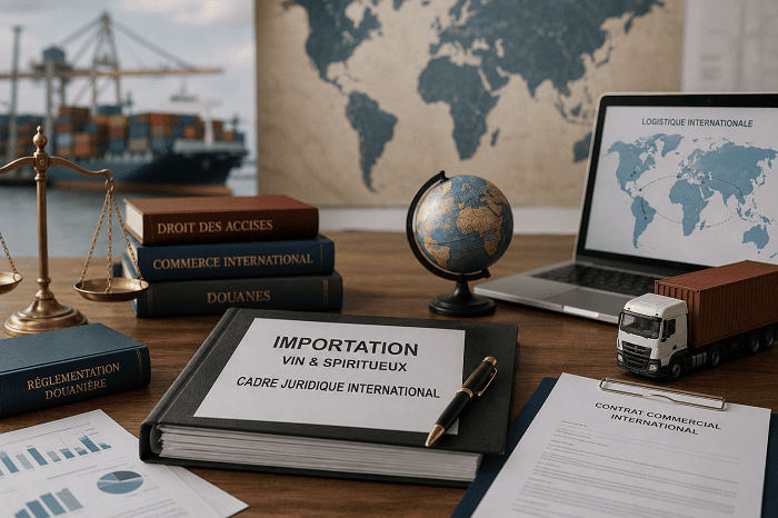 Commerce international de vin et spiritueux avec réglementation douanière et transport international